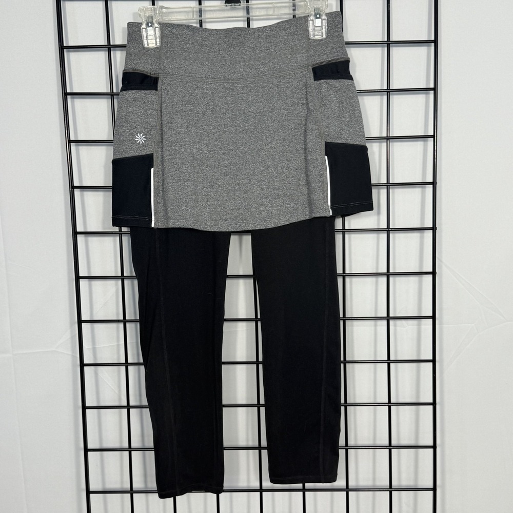 Athleta Be Free 2-in-1 Athletic Skirt Crop Leggings‎ Womens S Tall Black Gray